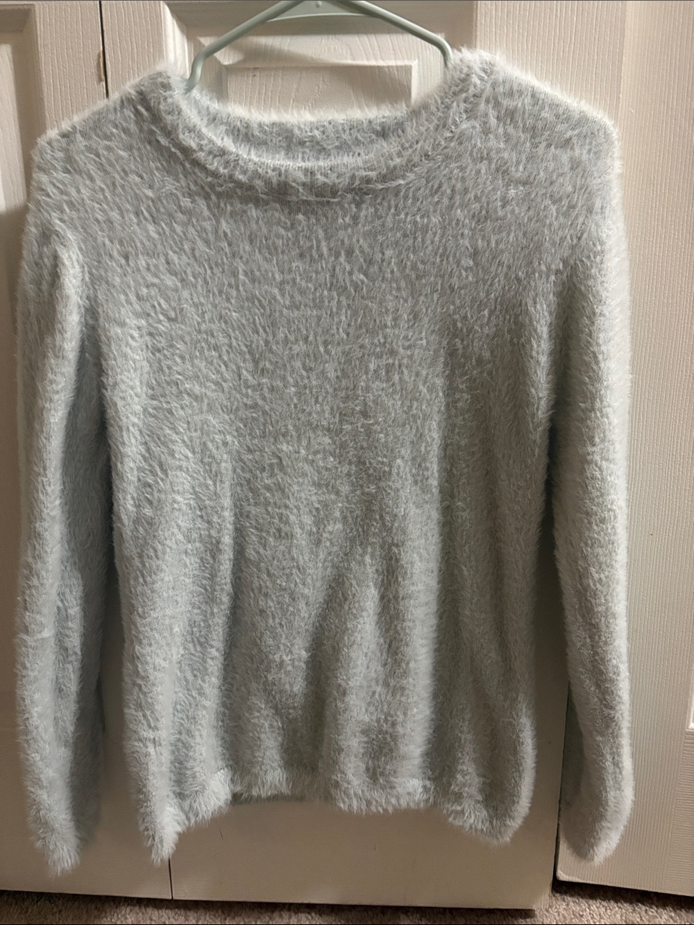 Ellen Tracy Light Gray Fuzzy Crewneck Sweater